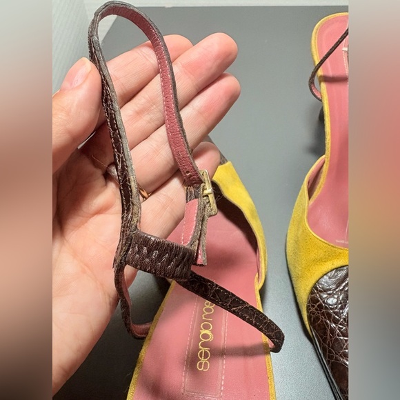 SERGIO ROSSI Vintage Suede and Leather Ankle Strap Heels - Picture 8 of 13
